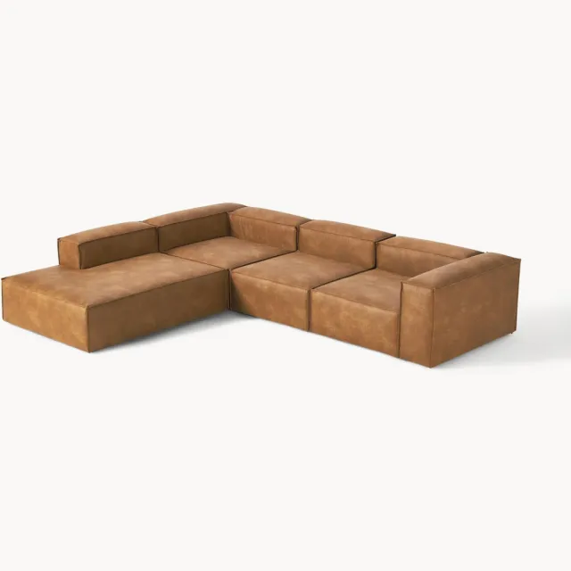 Westwing Collection XL modulaire hoekbank Lennon van gerecycled leer (4-zits) Bruin