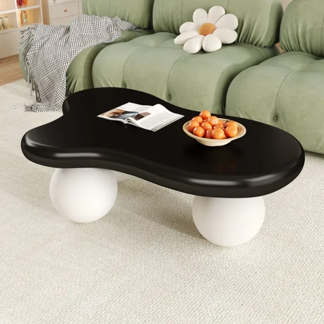 STILVORA Salontafels Koffietafel - Cloud Vorm Salontafel Met LED Verlichting - Rond Beistelblad - Woonkamer Salontafel - 95x62,5x32 cm - MDF - Zwart