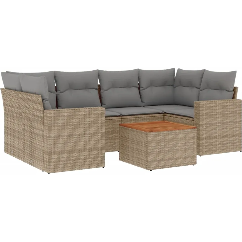 vidaXL 7-delige Loungeset met kussens poly rattan beige, foto 3