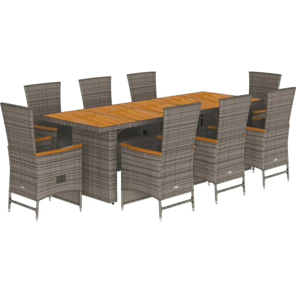 vidaXL 9-delige Tuinset met kussens poly rattan grijs