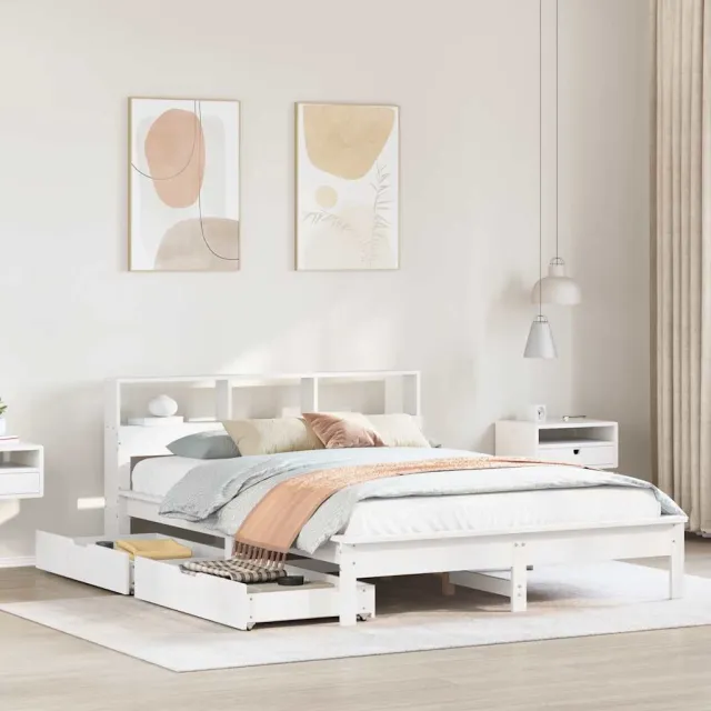 vidaXL Bed met boekenkast zonder matras grenenhout wit 150x200 cm