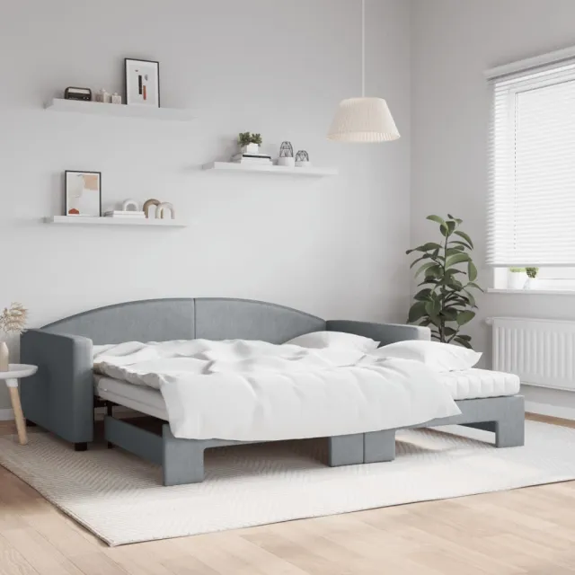 vidaXL Slaapbank onderschuifbed matrassen 100x200 cm stof lichtgrijs grijs