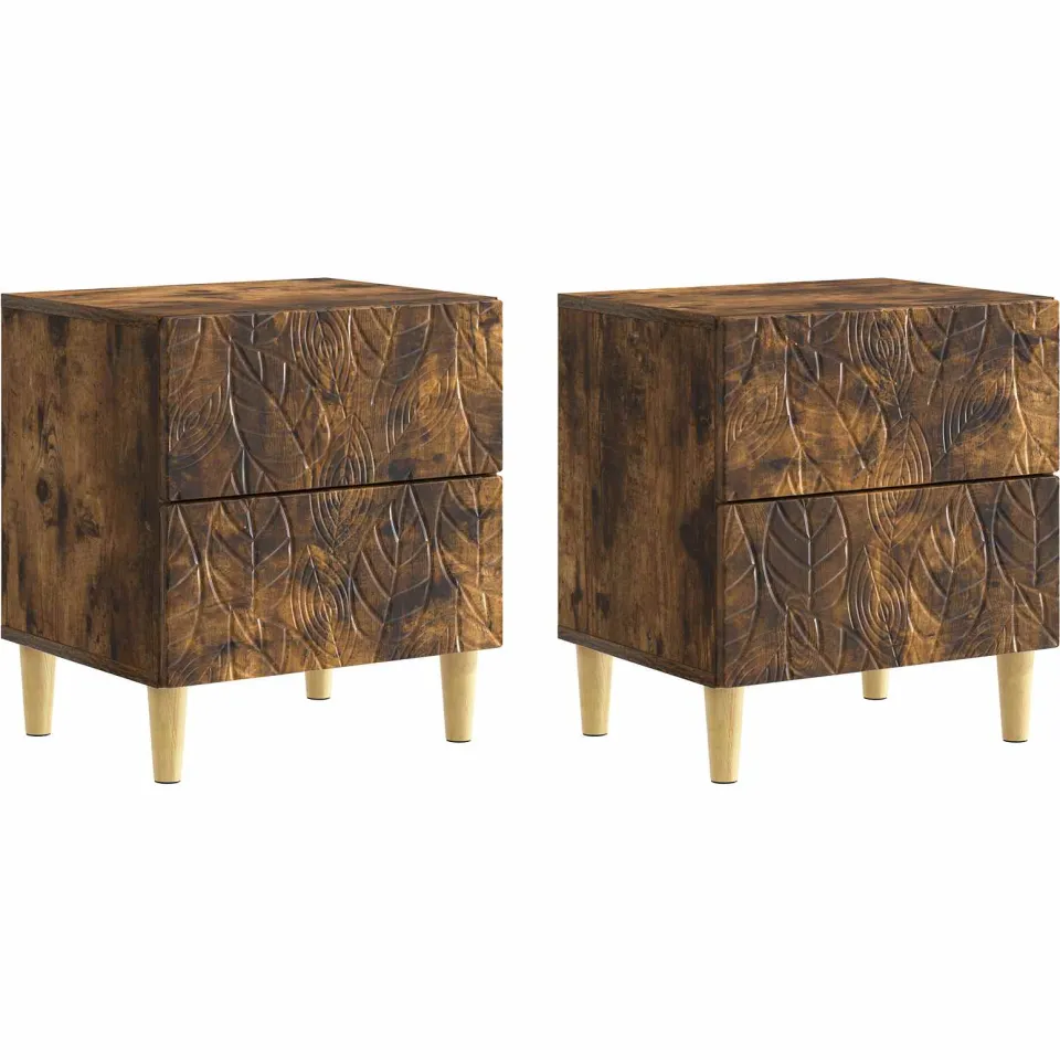 vidaXL Nachtkastje 2 st Gerookt eiken 43 x 34,5 x 48 cm Bewerkt hout Bruin