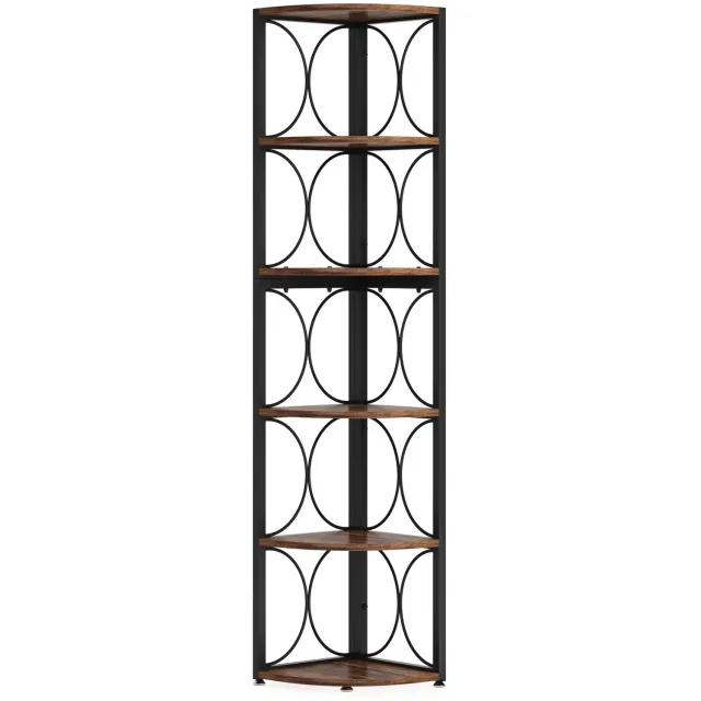 Prime Homely Prime Home Opbergrek - Boekenkast - Boekenplank - Hoekplank - 6-laags - Modern - 32 x 32 x 170cm - Zwart en bruin