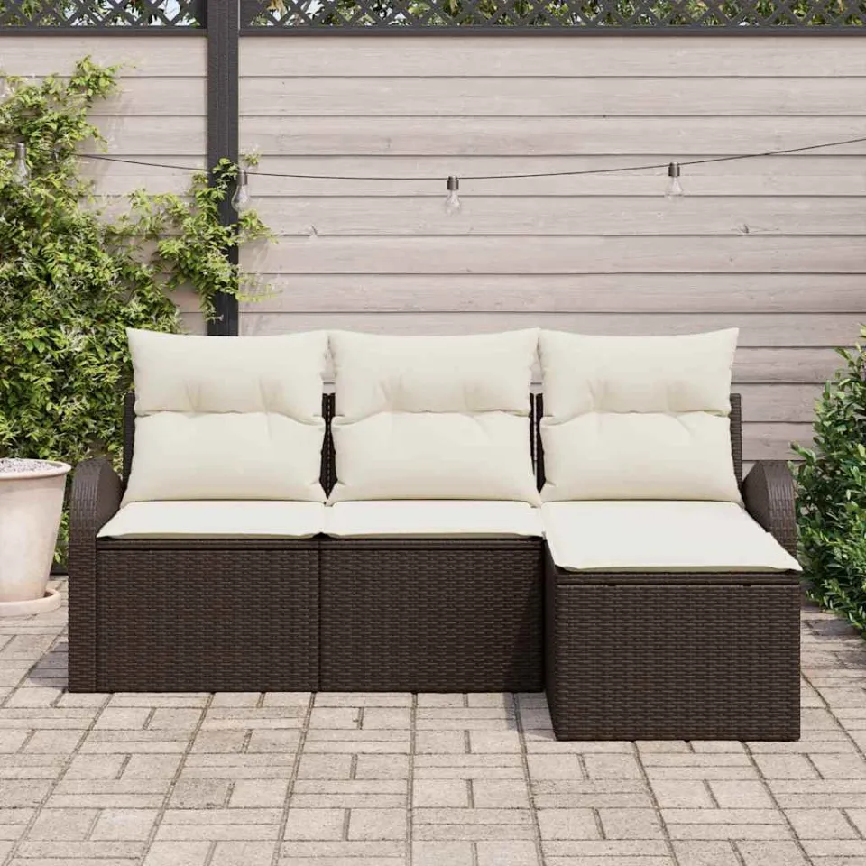vidaXL Bankstel 4 st Bruin en wit poly rattan, foto 3