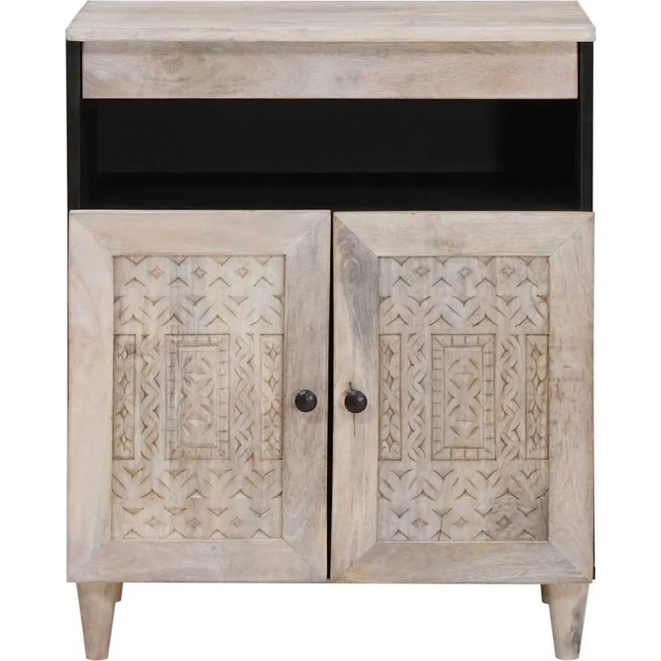 vidaXL Dressoir Bleached Wit 60 x 33 x 75 cm Massief Mango Hout, foto 3