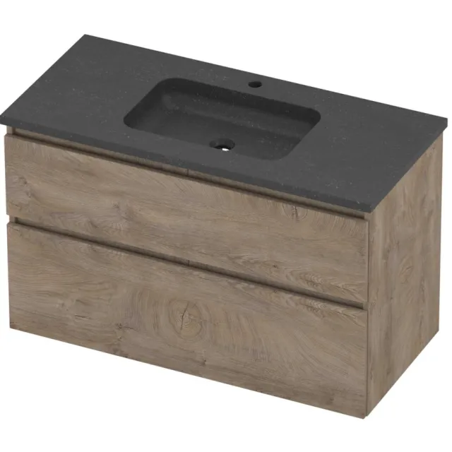 Proline Rollo Badmeubelset Hardsteen Elegant 1 Gat 100x46x62 cm Blue Stone Raw Oak Eiken