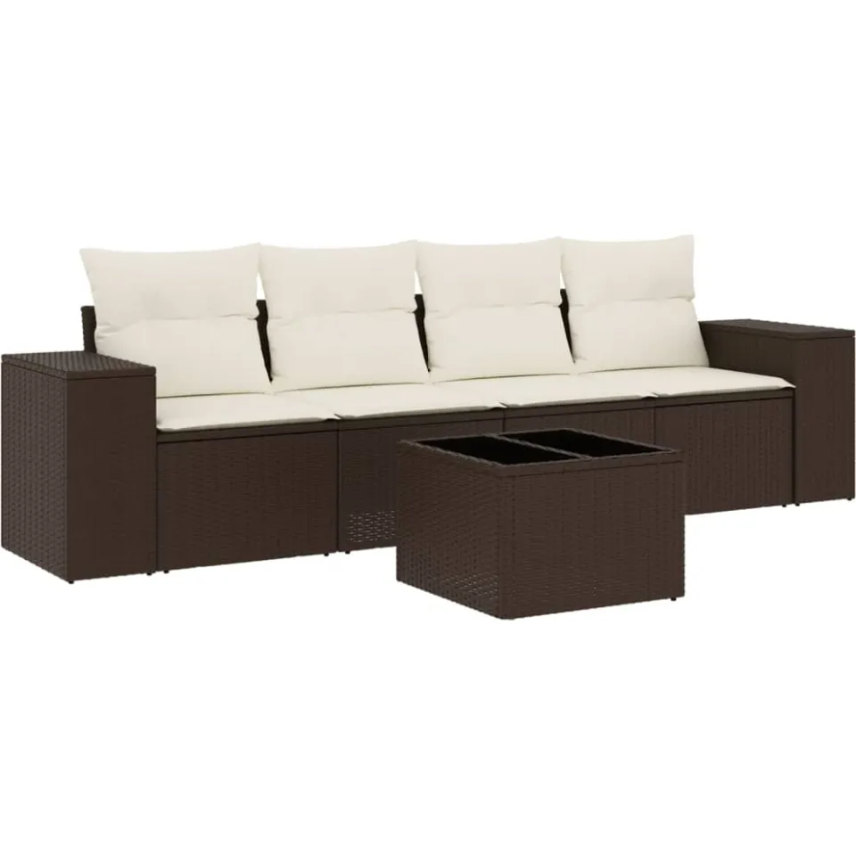 vidaXL 5-delige Loungeset met kussens poly rattan bruin
