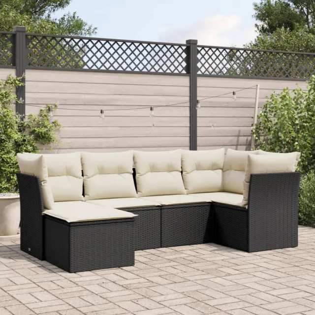 vidaXL 6-delige Loungeset met kussens poly rattan zwart, foto 2