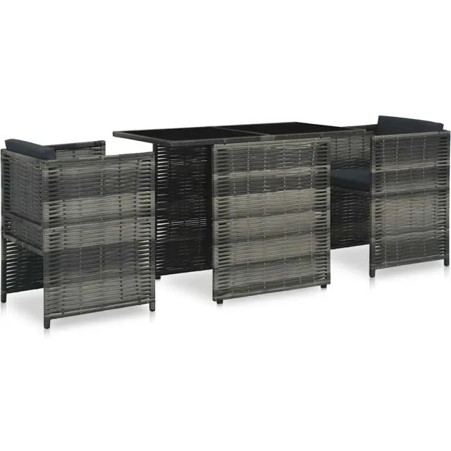 vidaXL 3-delige Bistroset met kussens poly rattan grijs