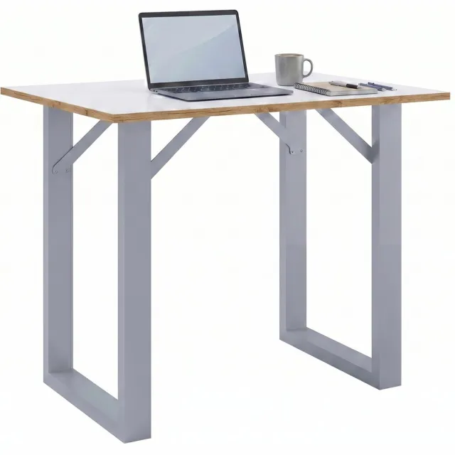 Vcm Bartisch, Stehtisch und Meetingtisch, 110 x 50 x 102 cm, Hochtisch für Küche, Büro und Lounge - Salia Silber / Weiß