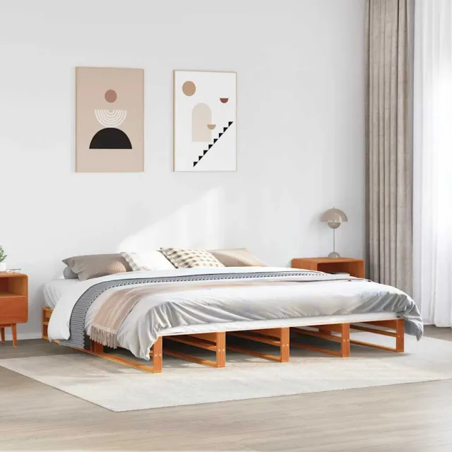 vidaXL Bedframe zonder matras massief grenenhout wasbruin 200x200 cm bruin