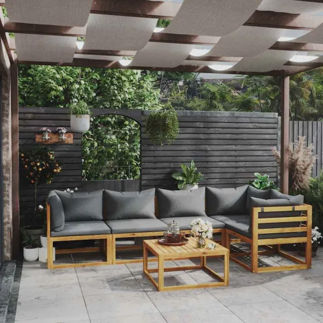 vidaXL 6-delige Loungeset met kussens massief acaciahout grijs, foto 2