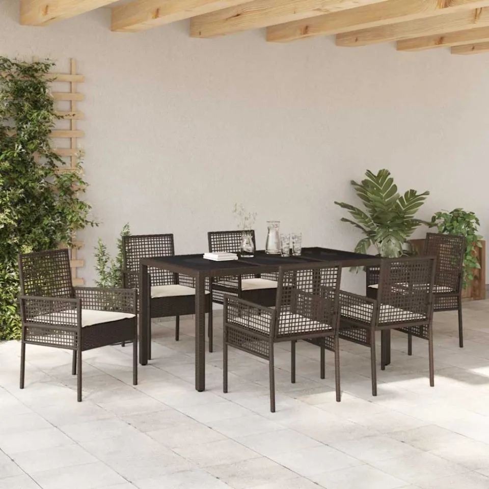 vidaXL Tuin eettafelset 7 st Bruin poly rattan, foto 3