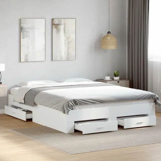 vidaXL Bedframe met lades bewerkt hout wit 150x200 cm