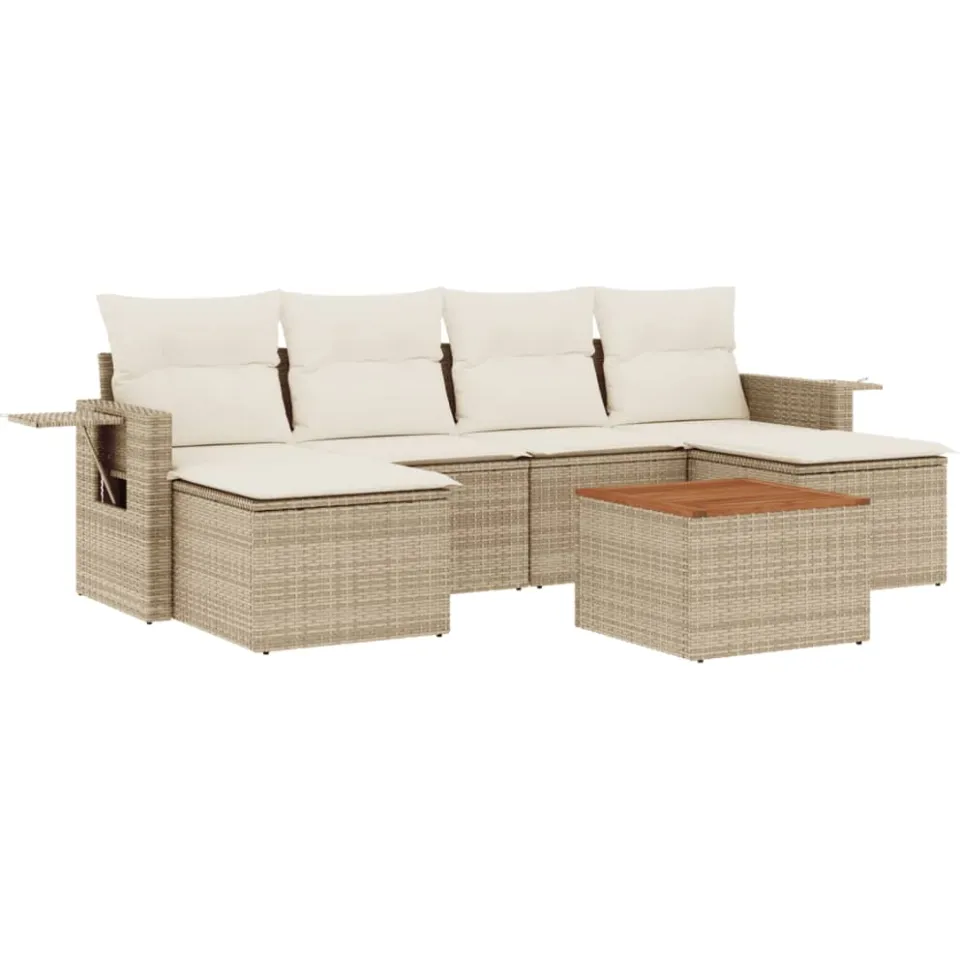 vidaXL 7-delige Loungeset met kussens poly rattan beige, foto 3