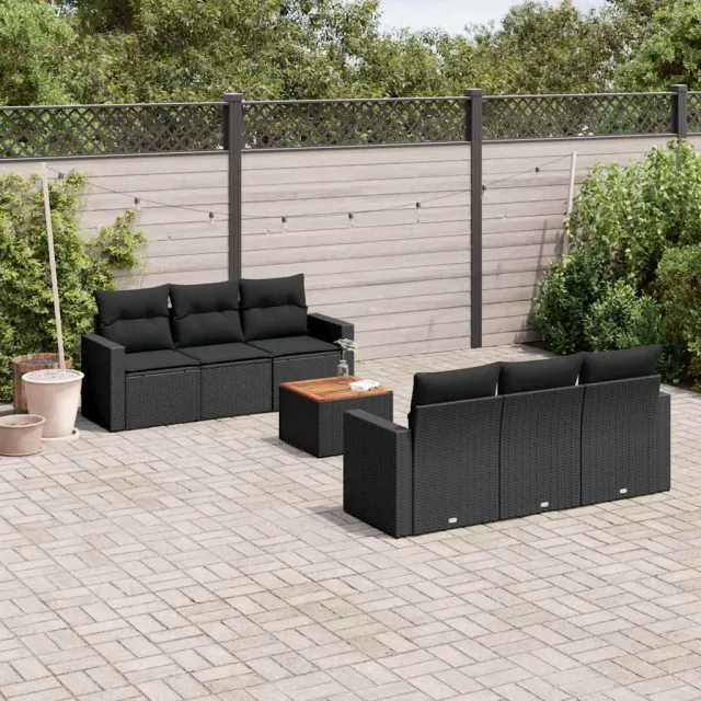 vidaXL 7-delige Loungeset met kussens poly rattan zwart, foto 2