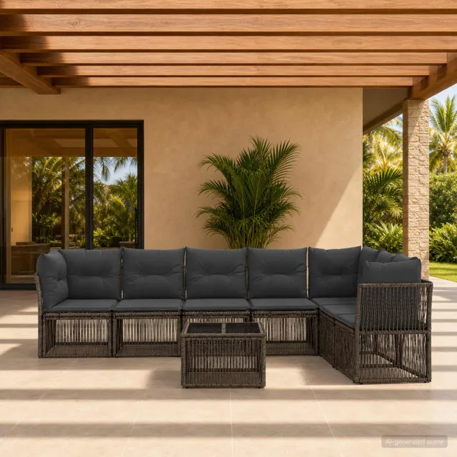 vidaXL Tuinbankenset 8 st 7-zits Grijs poly rattan, foto 2