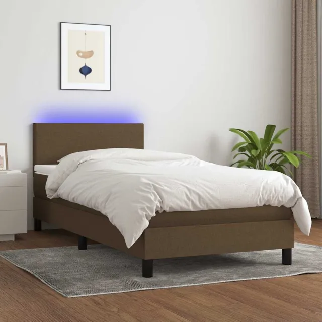 vidaXL Boxspring met matras en LED stof donkerbruin 80x200 cm