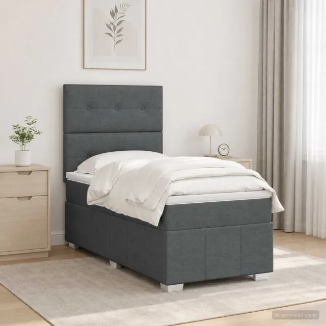 vidaXL LED Boxspring Bed met Matras Donkergrijs 100 x 200 cm Stof
