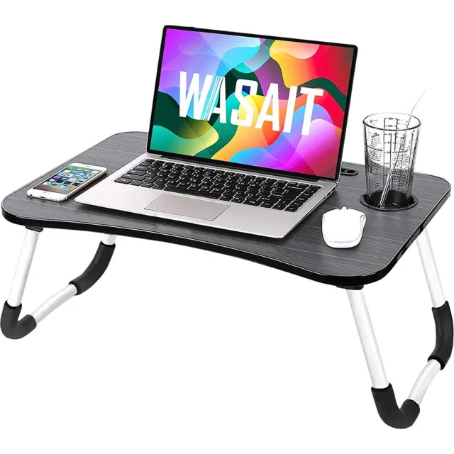Rheme Laptop Tafel - Bedtafel - Inklapbaar - Ontbijt Tafeltje - Tablet houder - Beker houder - Anti Slip Poten - Rheme Zwart