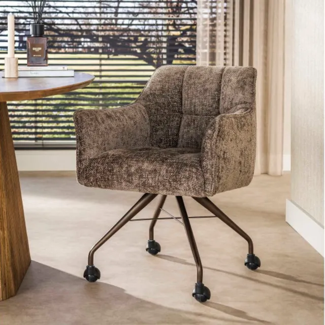 Meubelplaats Eetkamerstoel Raster met wieltjes hoven - Taupe - bruin onderstel - eetkamerstoelen set van 2