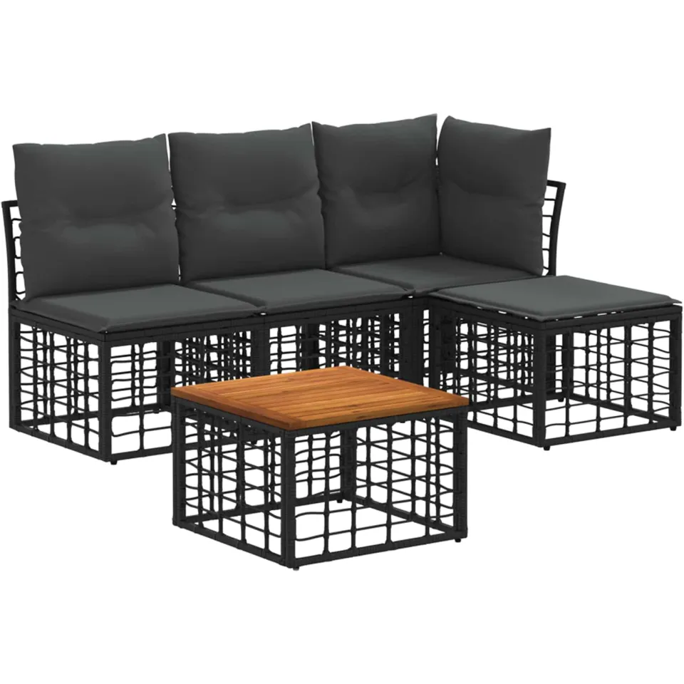 vidaXL Buiten bankenset 5 st Zwart en Donkergrijs Polyester