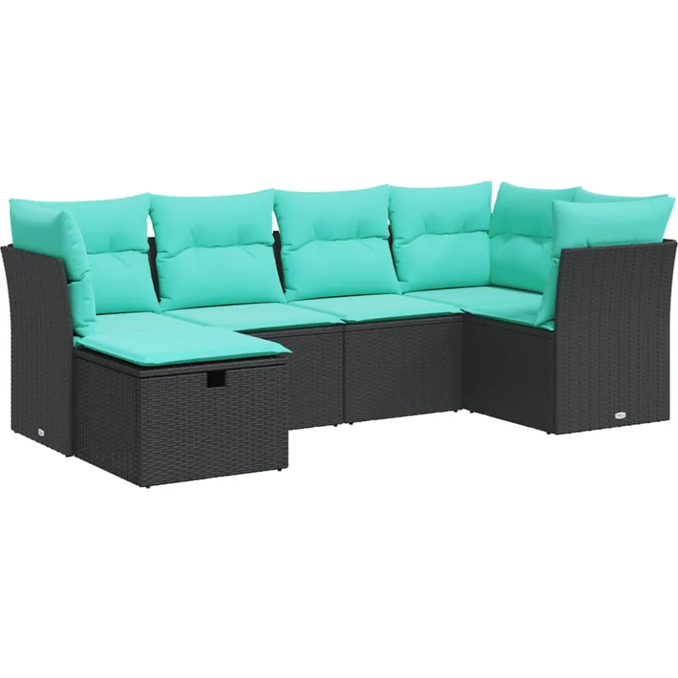 vidaXL 6-delige Loungeset met kussens poly rattan zwart, foto 3