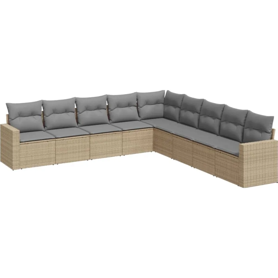 vidaXL 9-delige Loungeset met kussens poly rattan beige, foto 3