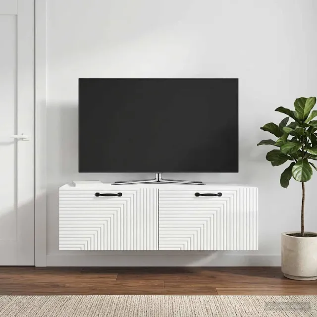 vidaXL Wandbeugel TV-kast Hoogglans Wit 98 x 41 x 30 cm Bewerkt hout