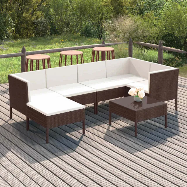 vidaXL 7-delige Loungeset met kussens poly rattan bruin, foto 2