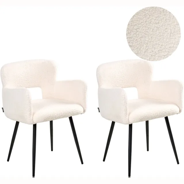 Beliani SANILAC - Eetkamerstoel set van 2 - Wit - Bouclé