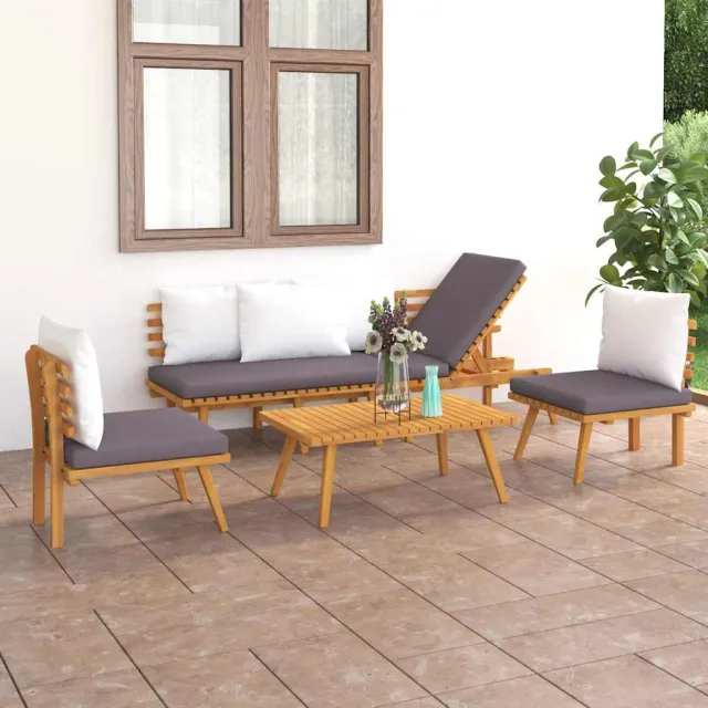 vidaXL 4-delige Loungeset met kussens massief acaciahout bruin, foto 2