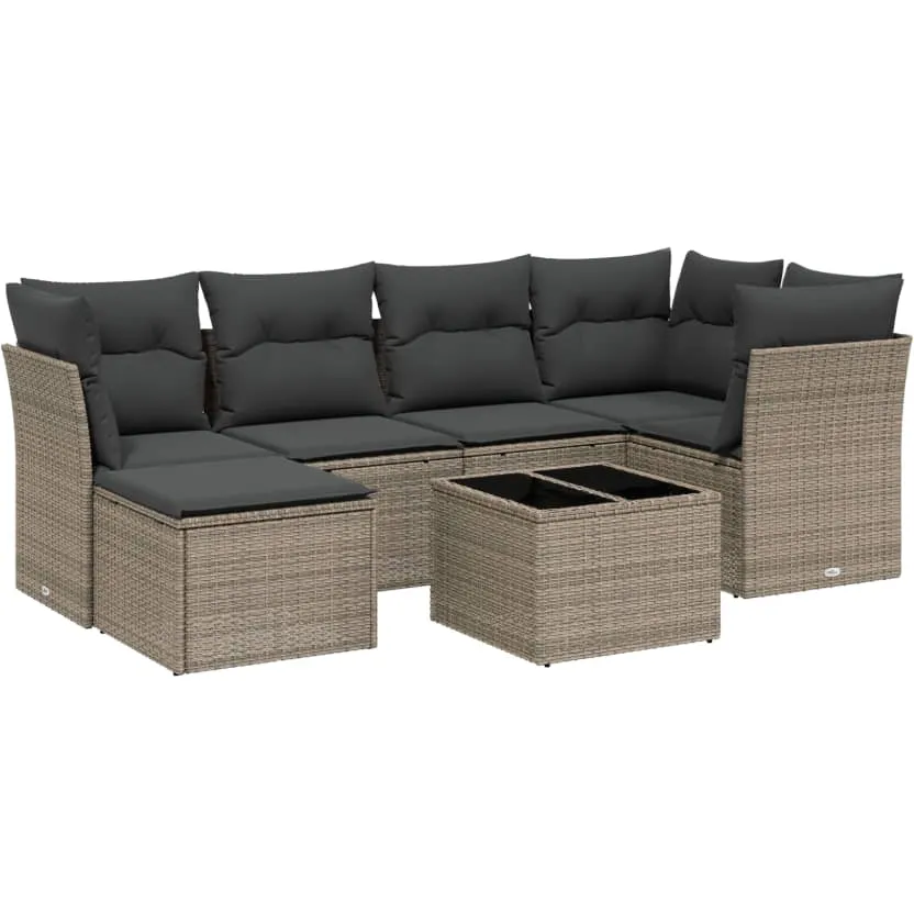 vidaXL 7-delige Loungeset met kussens poly rattan lichtgrijs grijs