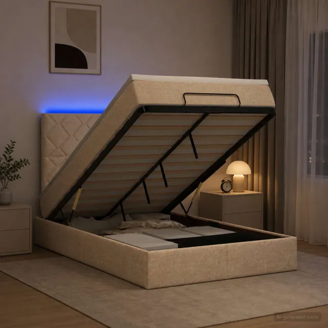 vidaXL Ottoman Bed met Matrassen en LED Crèmekleurig 120 x 190 cm Stof