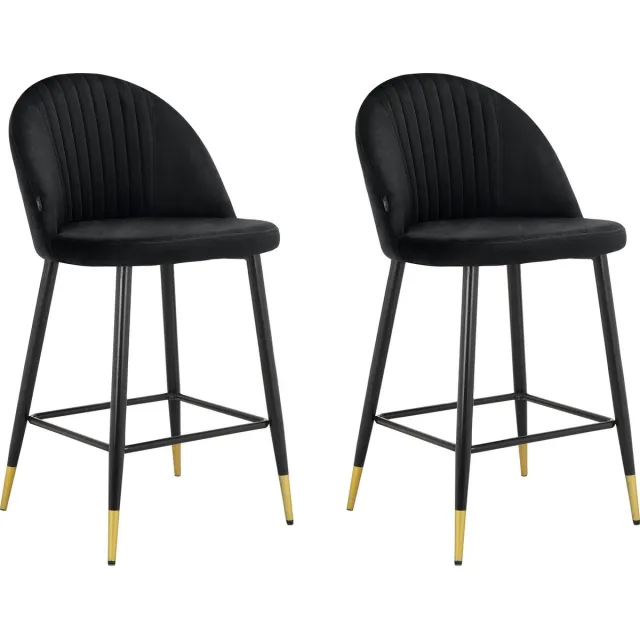 Notio Living Marlis-Barkruk - Set van 2 - Zwart Fluweel
