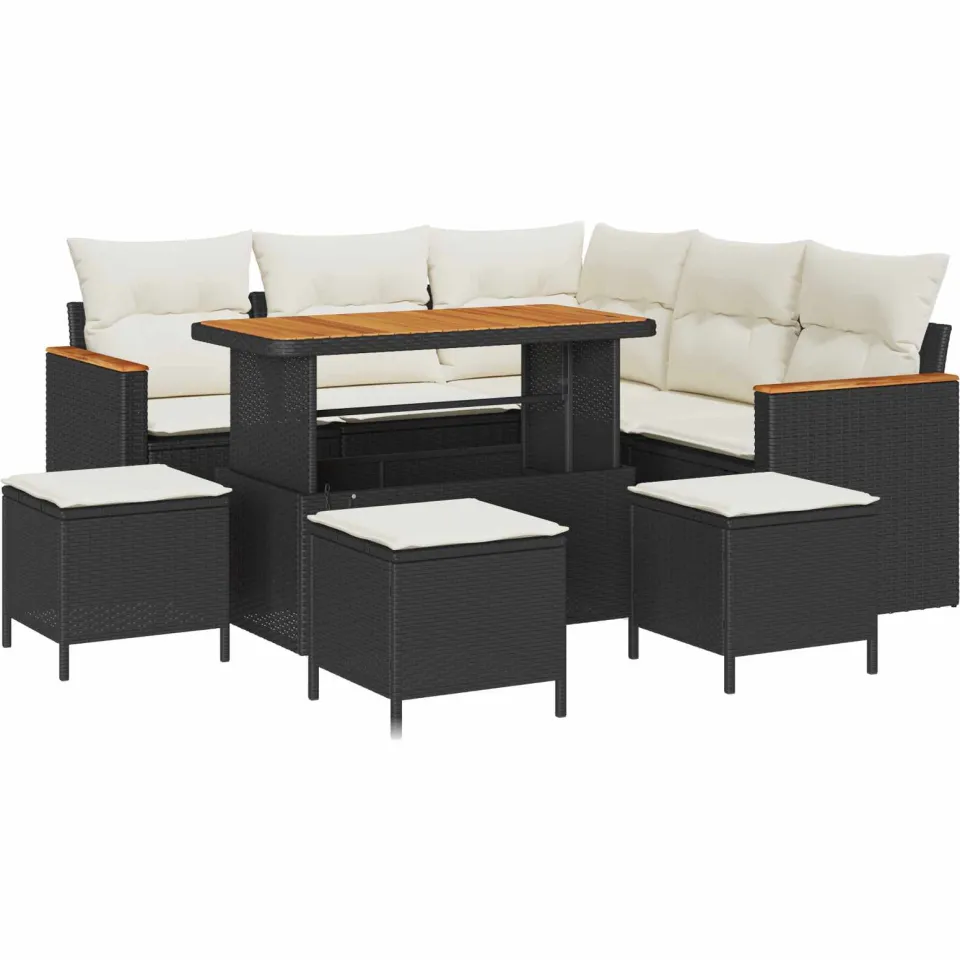 vidaXL Tuinbankenset 9 st Zwart poly rattan
