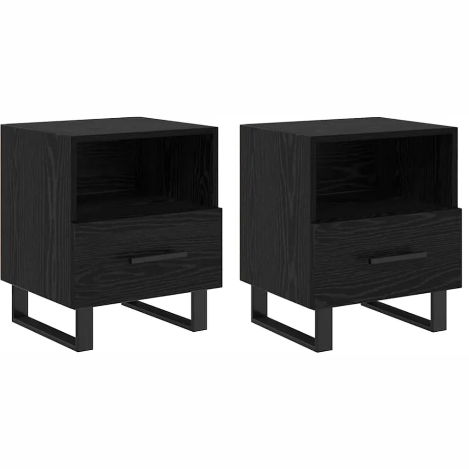vidaXL Nachtkastje 2 st Zwart Eiken 40 x 35 x 47,5 cm Bewerkt hout, foto 3