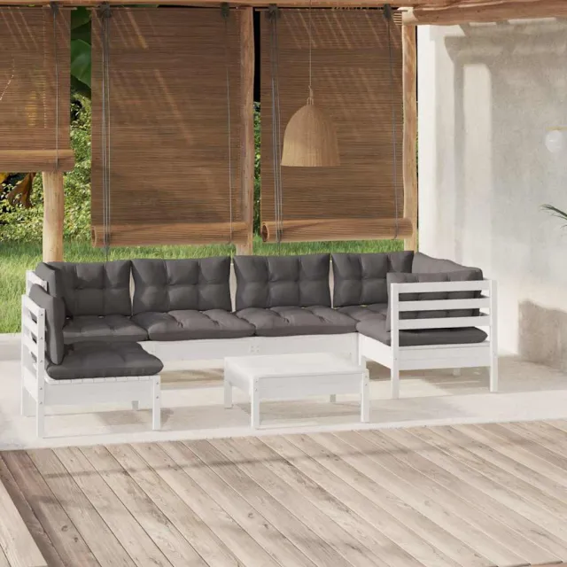 vidaXL 7-delige Loungeset met kussens grenenhout wit