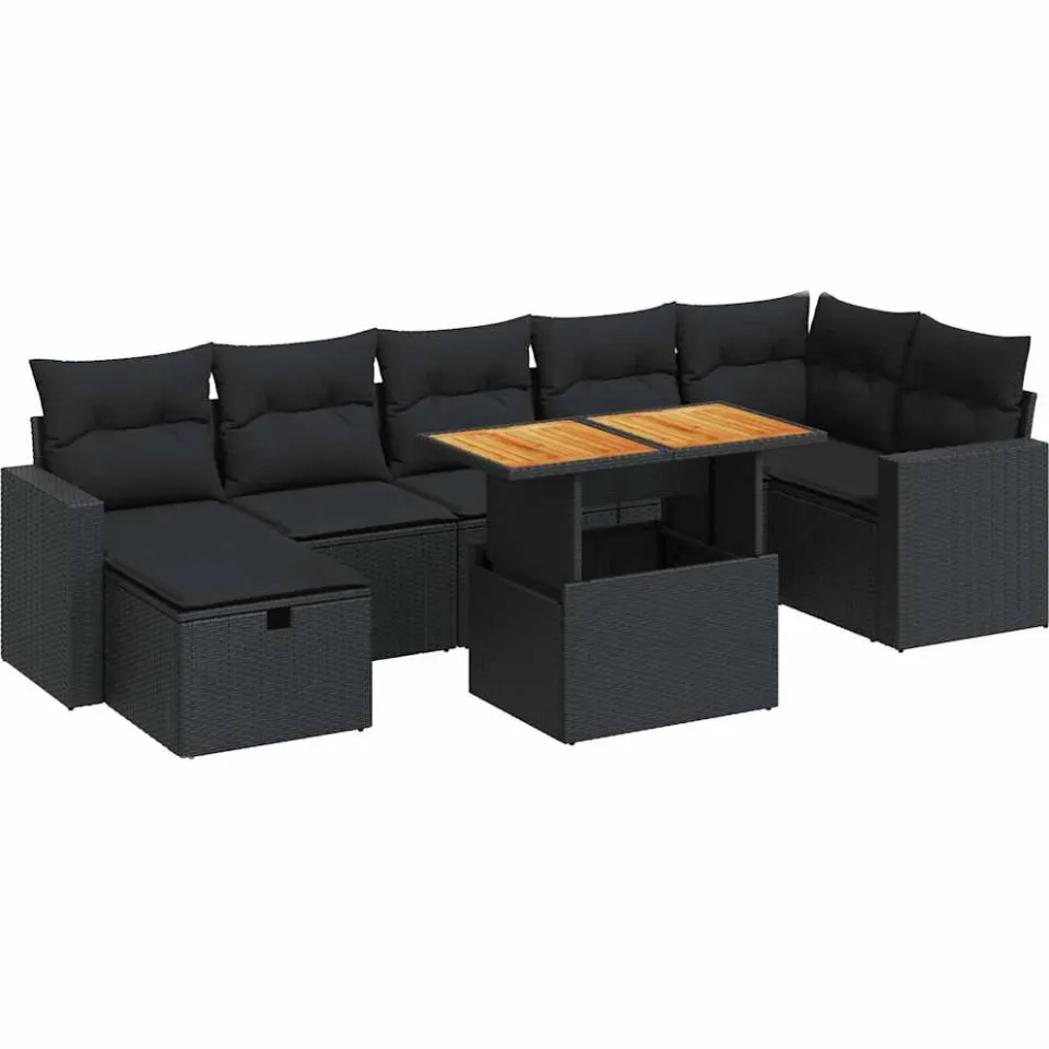 vidaXL 5-delige Loungeset met kussens poly rattan acacia zwart, foto 3