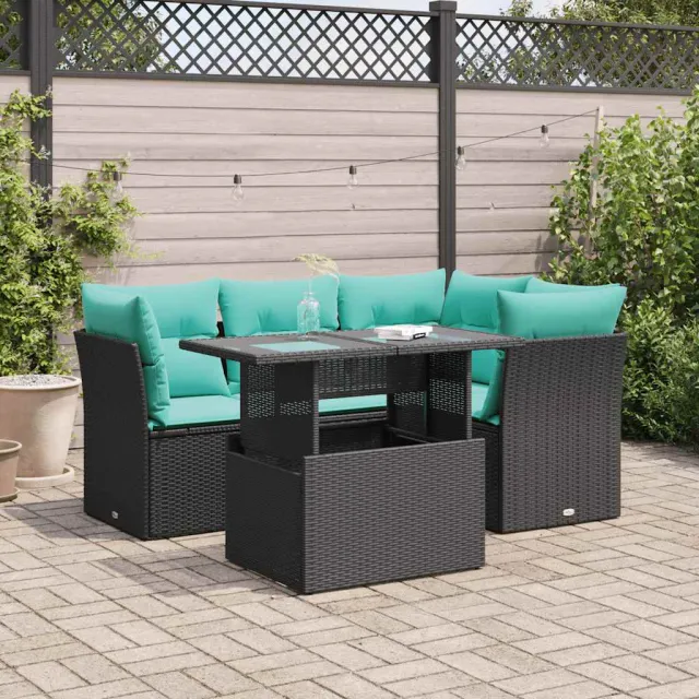 vidaXL 5-delige Loungeset met kussens poly rattan acacia zwart, foto 2