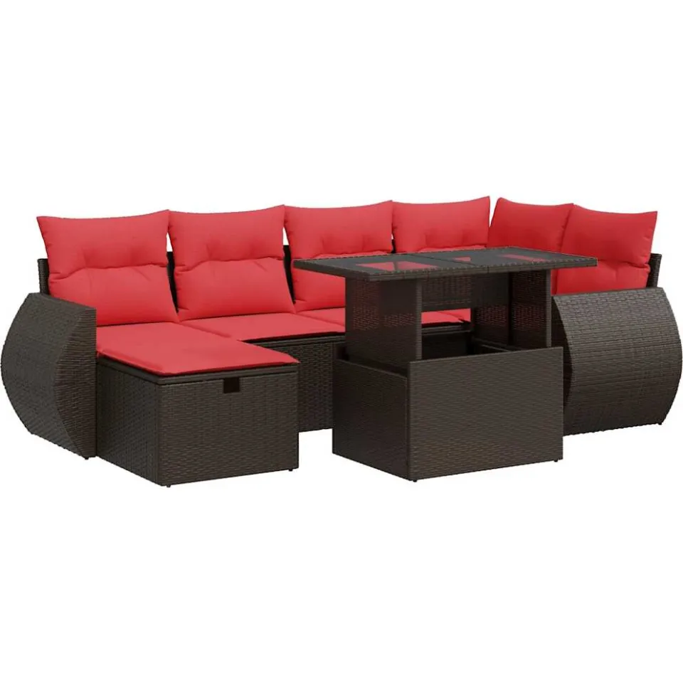 vidaXL 7-delige Loungeset met kussens poly rattan bruin, foto 3