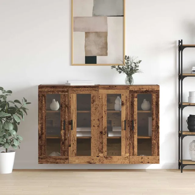 vidaXL Wandgemonteerde Kasten 2 st Oud hout 69,5 x 34 x 90 cm Bruin
