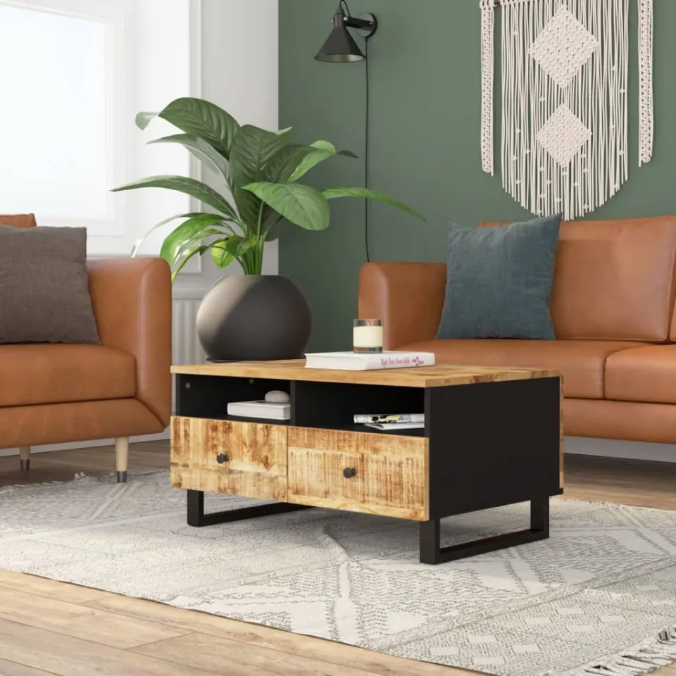 vidaXL Salontafel 80x54x40 cm massief mangohout en bewerkt hout bruin, foto 3