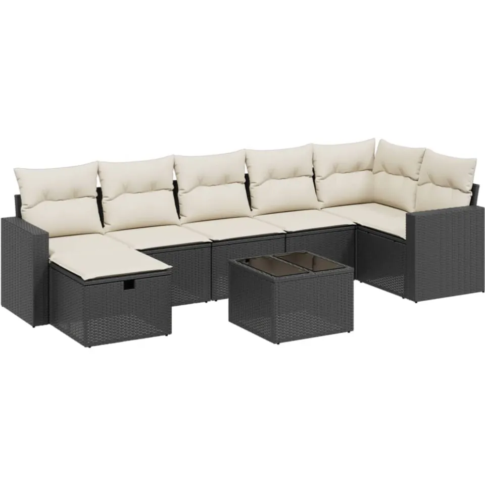 vidaXL 8-delige Loungeset met kussens poly rattan zwart