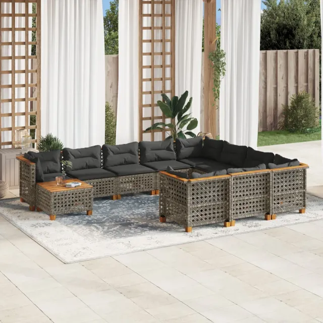 vidaXL 11-delige Loungeset met kussens poly rattan grijs, foto 2