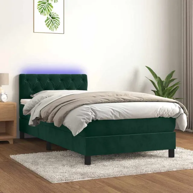 vidaXL Boxspring met matras en LED fluweel donkergroen 90x190 cm
