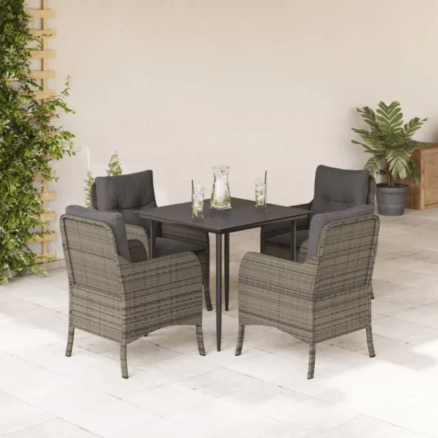 vidaXL 5-delige Tuinset met kussens poly rattan grijs, foto 2