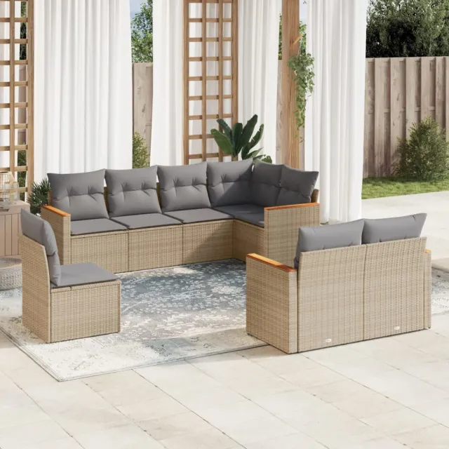 vidaXL 8-delige Loungeset met kussens poly rattan gemengd beige, foto 2