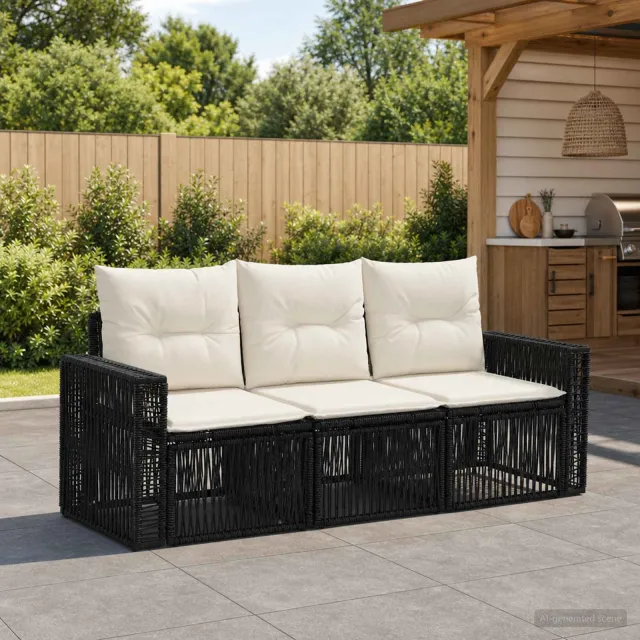 vidaXL Tuinbankenset 3 st 3-zits Zwart en Cream Wit poly rattan, foto 2